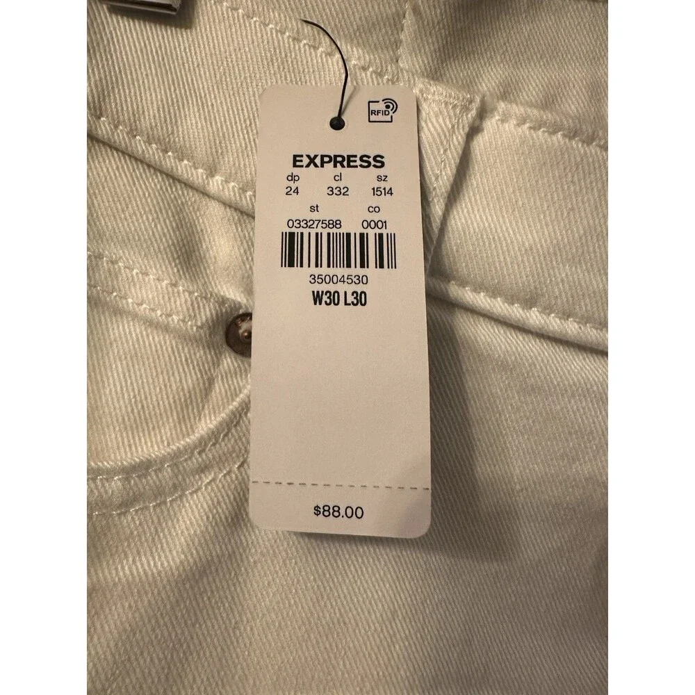Express Men’s Skinny Fit White Denim Jeans Stretch 5-Pocket Solid